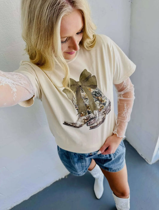 Country Western Camo Bow Boots T-Shirt