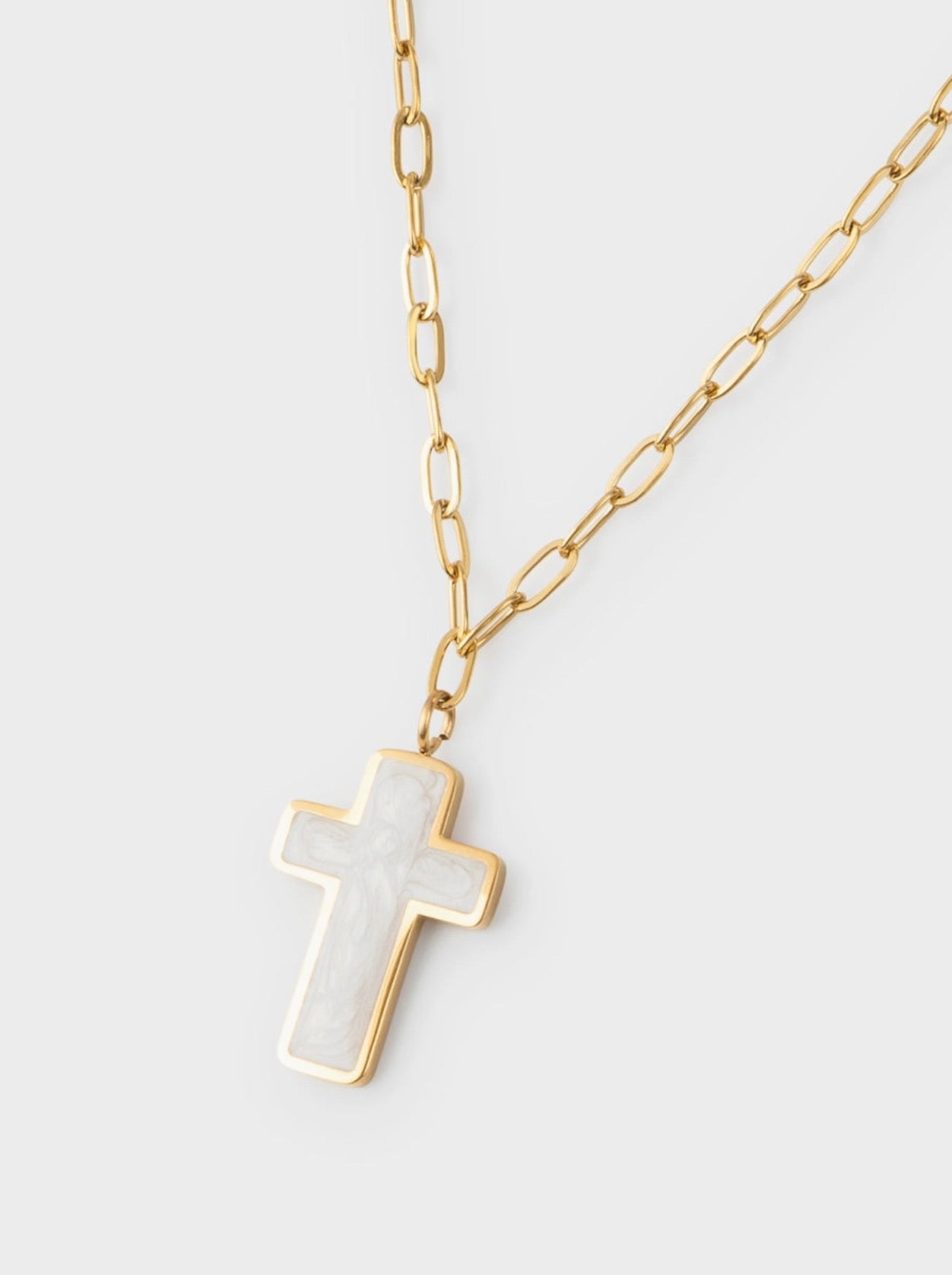 Elevated Faith l White Enamel Cross Necklace