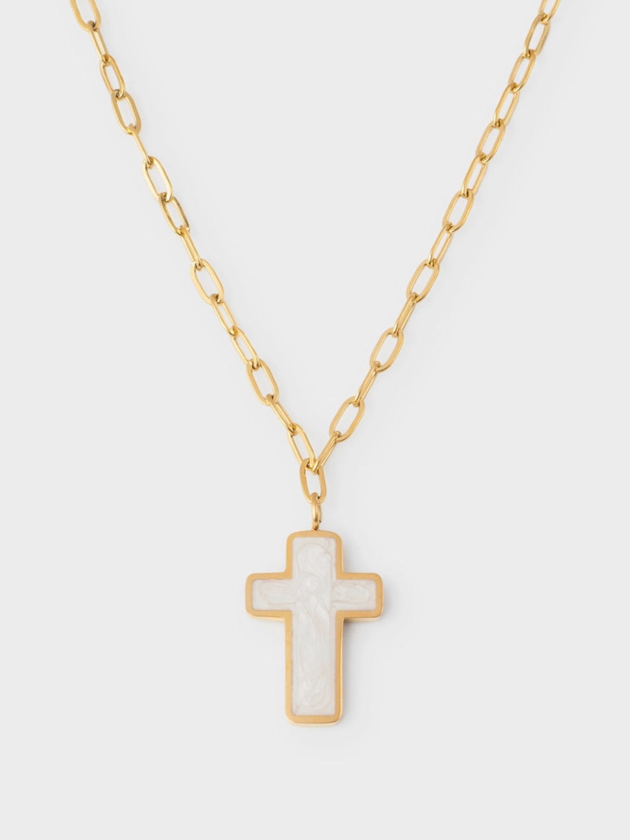 Elevated Faith l White Enamel Cross Necklace