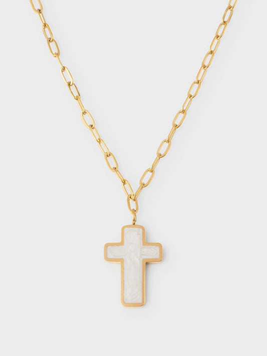 Elevated Faith l White Enamel Cross Necklace