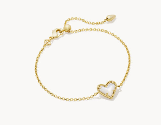 Kendra Scott Ari Heart Gold Chain Bracelet In Ivory Mother-Of-Pearl