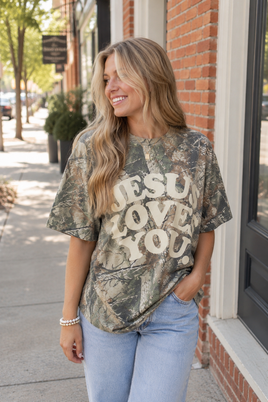 Jesus Loves You | Heavyweight Oversized Camo Tee