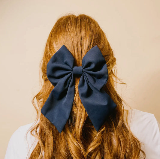Classic Hair Bow-Navy