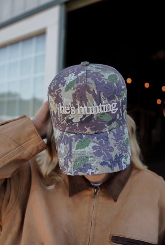 He's Hunting Camo Vintage Trucker Hat