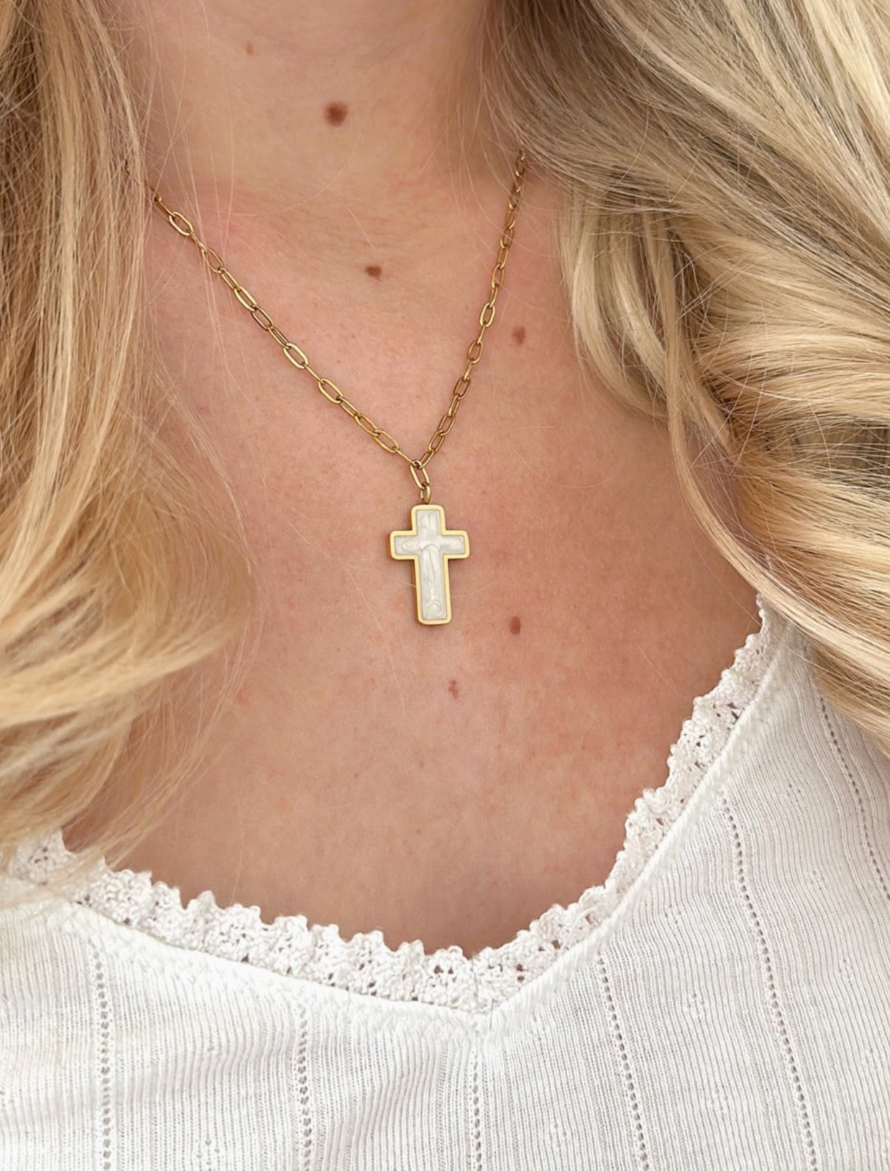 Elevated Faith l White Enamel Cross Necklace