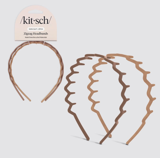 Kitsch Recycled Plastic Zig Zag Headband 2pc Neutral