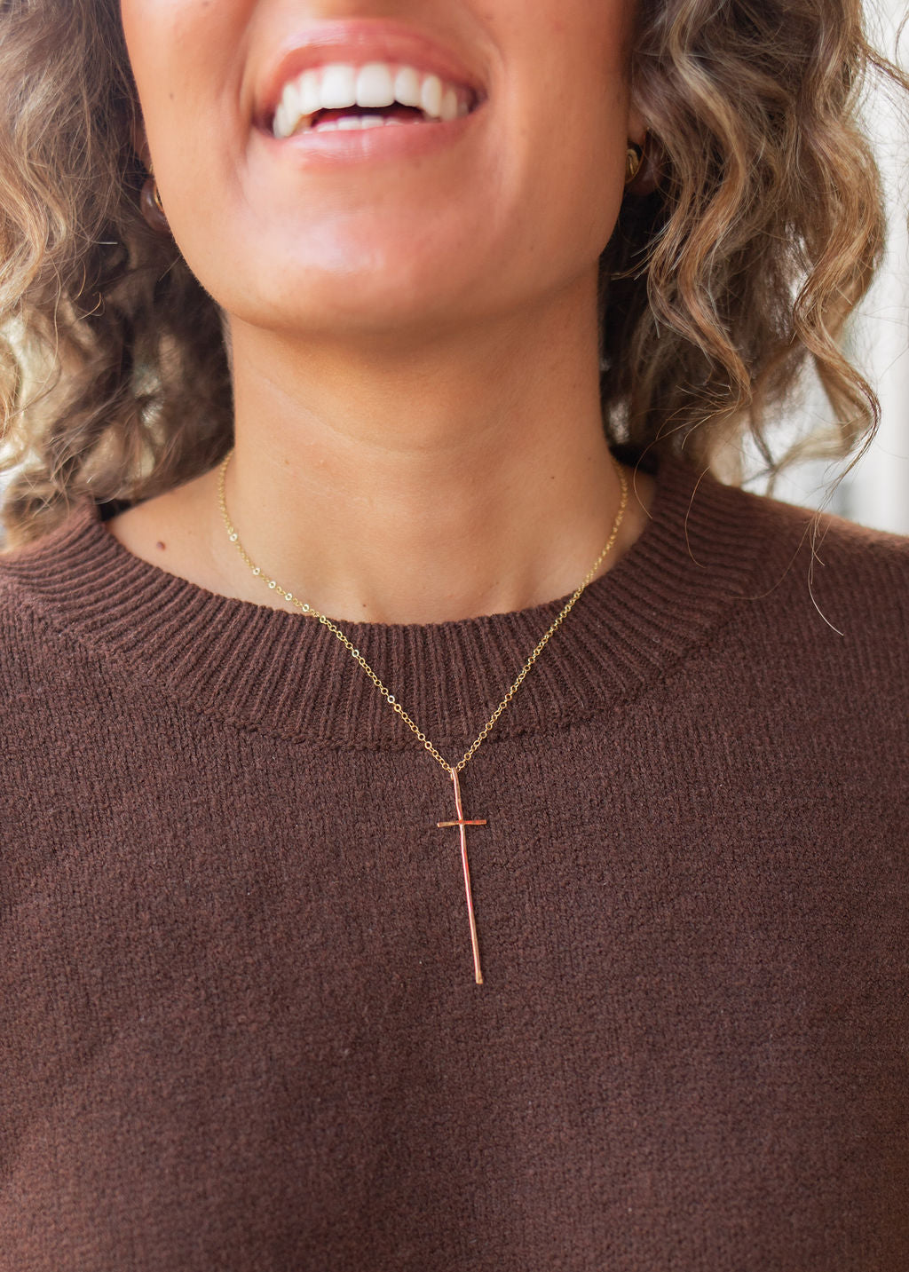Modern Cross Necklace | Hand-Forged 14kt Gold Fill