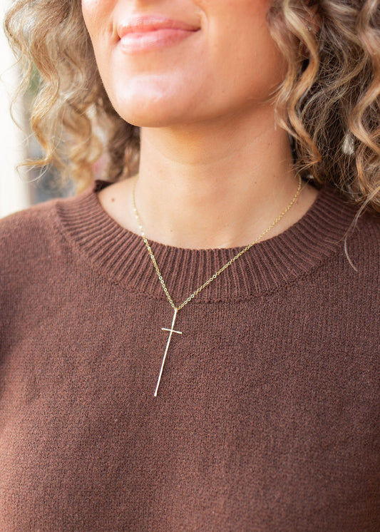 Modern Cross Necklace | Hand-Forged 14kt Gold Fill